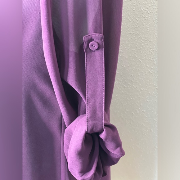 BCBG Maxazaria Enja Blouse Ruffle Sheer Feminine Flowy Wine Deep Port Wedding XS - Picture 10 of 10